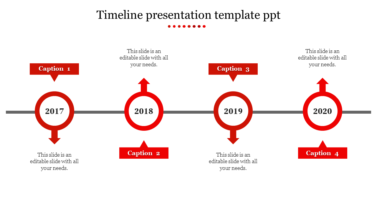 Free - Editable Timeline Presentation Template PPT In Red Color